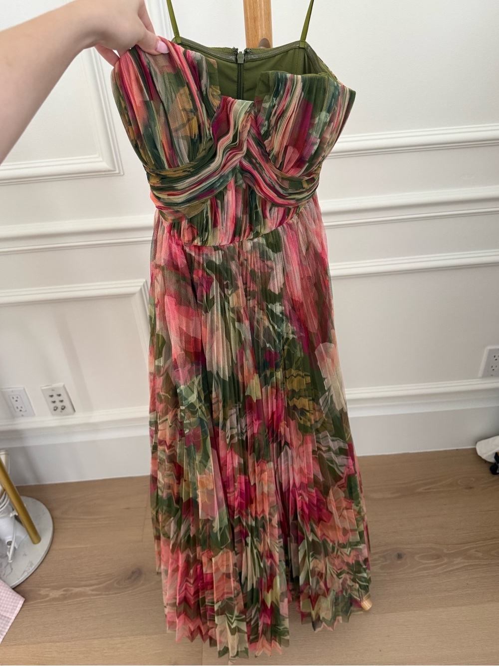 Hutch Strapless Floral Chiffon Gown in Green, Pink and Gold - Picture 2 of 5